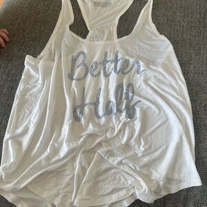 White racer back tank, soft with blue rhinestones perfect for a bride to be!